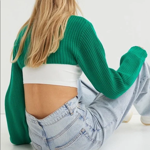 NWT Green Cropped Ribbed Knit Turtleneck Sweater | H&M - Picture 15 of 15